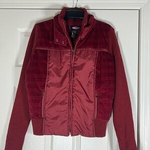 Liv Girls Burgundy Sweater/Coat With Beautiful Plaid Design Size XL